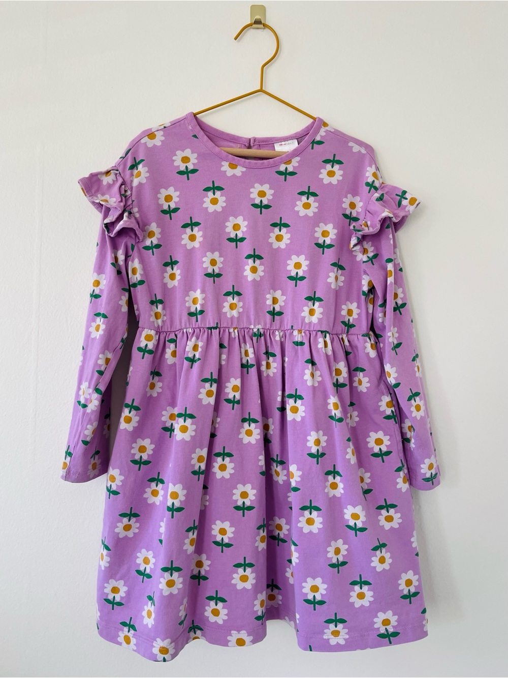 Hanna Andersson Ruffle Long Sleeve Play Dress - Lavender Daisy print